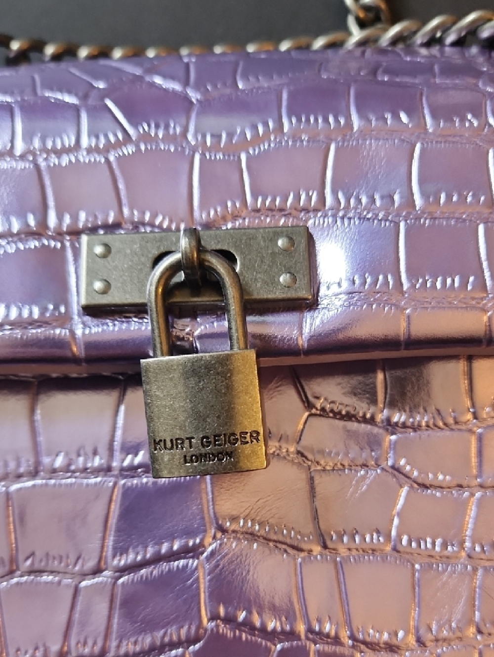 Kurt Geiger London Mini Brixton Shoulder Bag. Croc-Embossed Chain. - Picture 4 of 16
